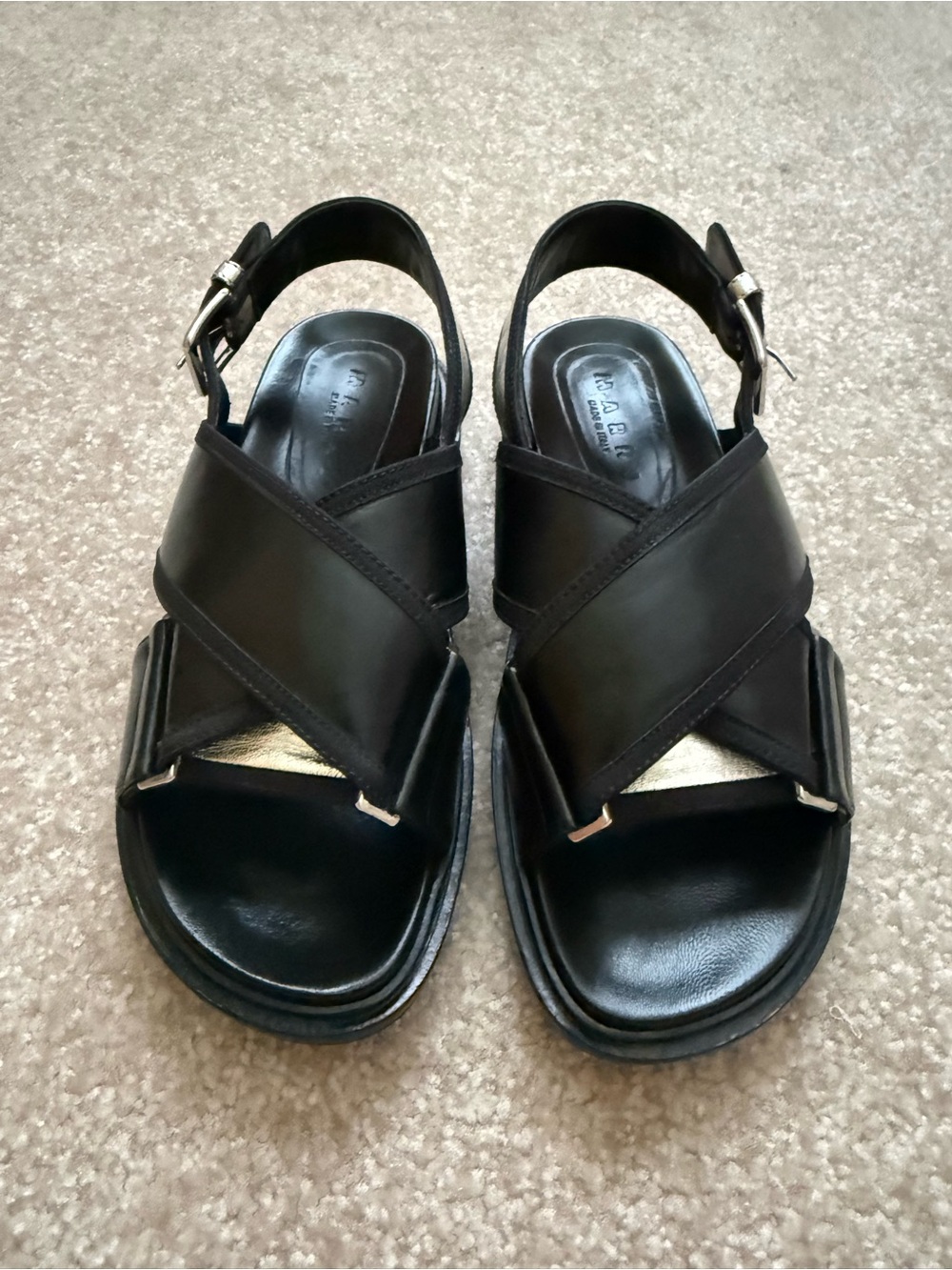 Marni Black Leather Cross-Strap Womenโs Sandals